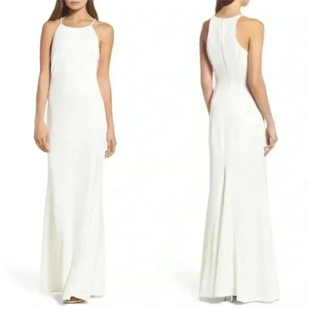 NWT Lulus Contrast Side Trumpet Mermaid White Gown Dress Sz L